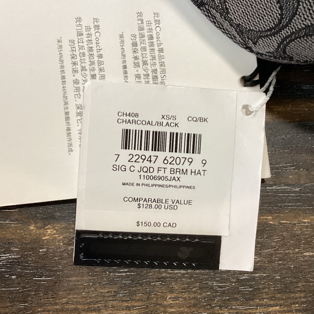 Coach Gray and Black Signature Men's Hat with Leather Trim - Picture 4 of 9